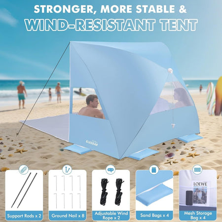 TOMSHOO Portable Beach Shade Tent with Sand Pockets